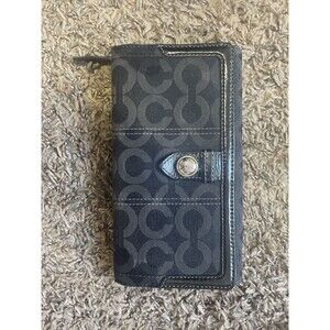Coach Snap Closure Signature Slim Envelope Wallet Fabric Leather Trim 8x4” (B)